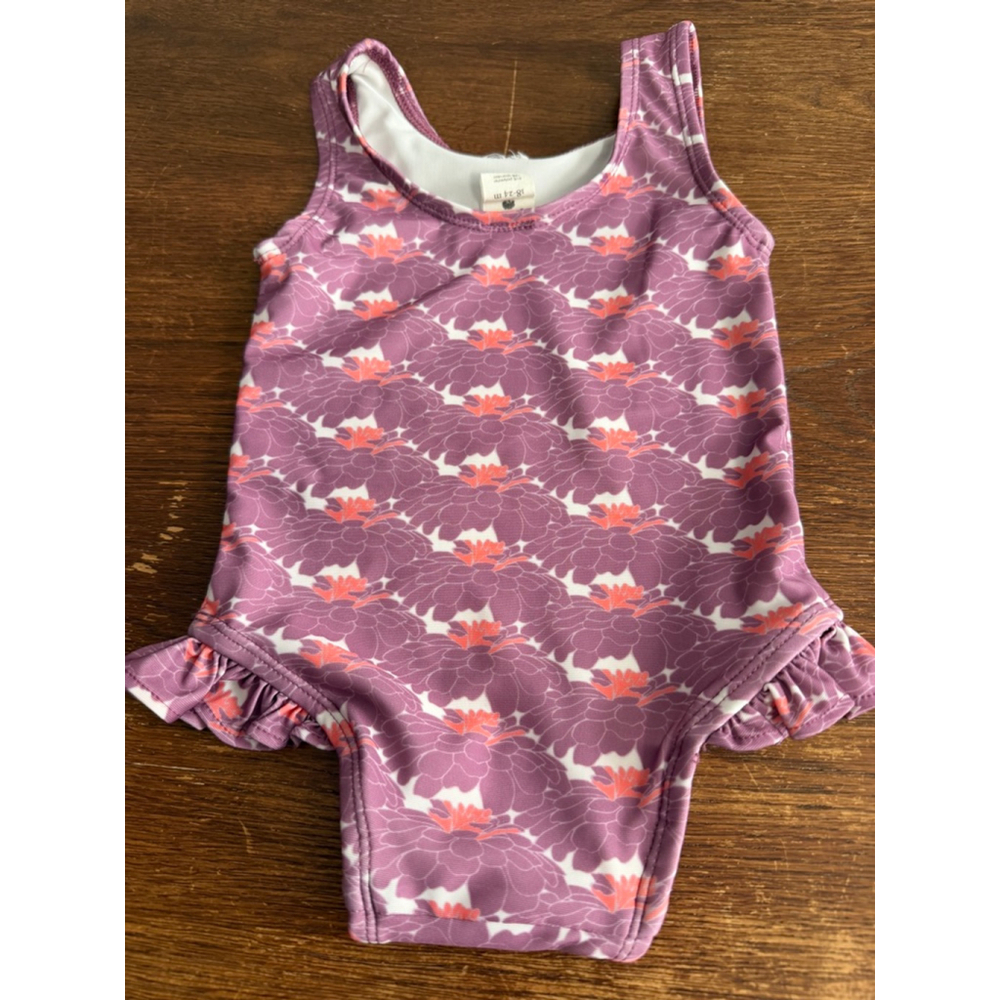 Kate Quinn Swimsuit 18-24 Months Purple Floral Ruffle One Piece Girls